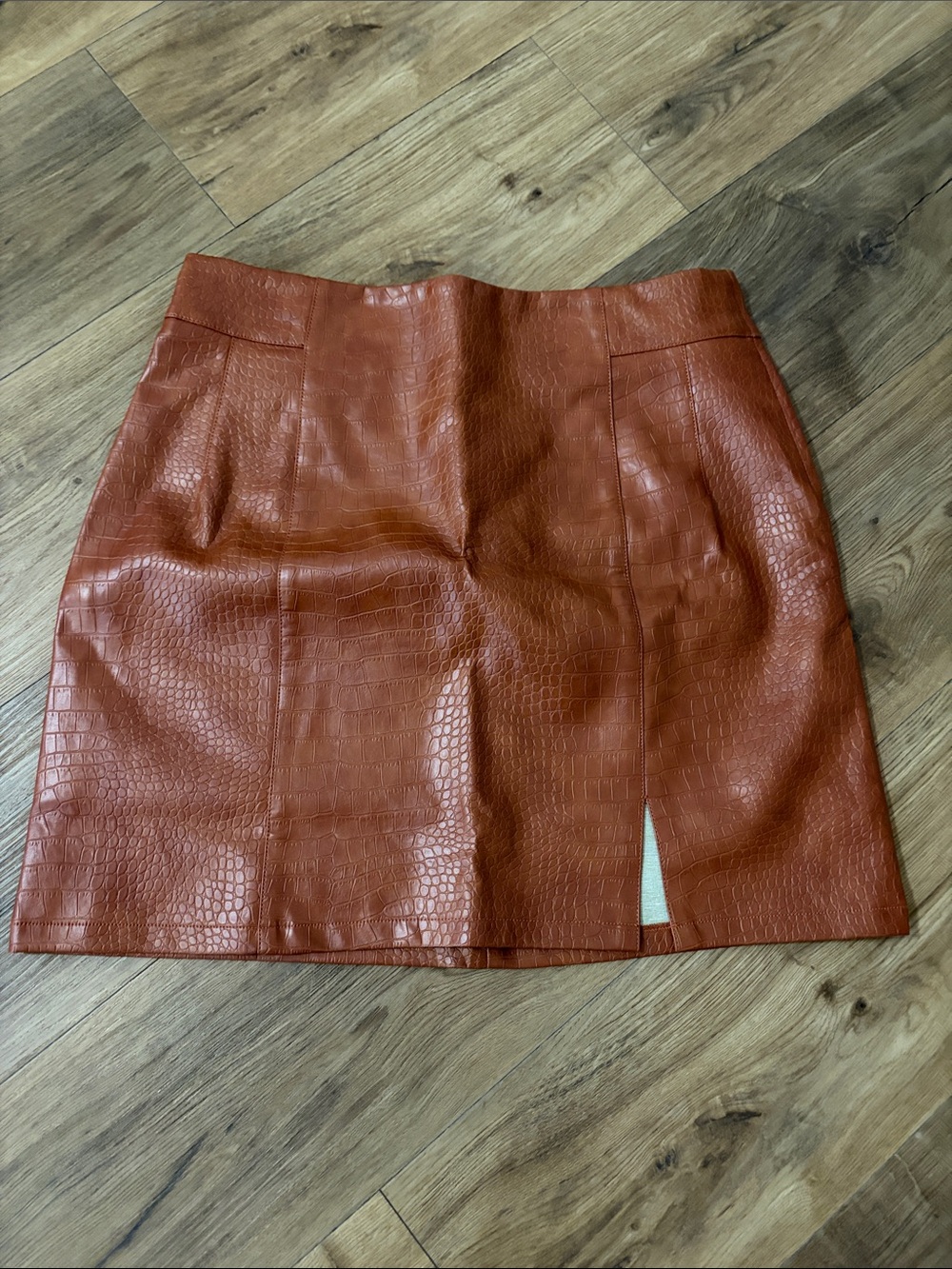 Skies Are Blue Faux Croc Mini Skirt in Rust Orange